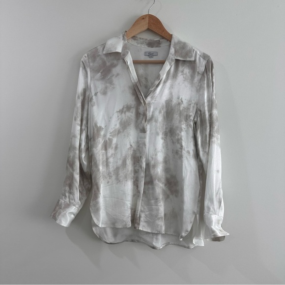 Rails Nissa satin popover blouse in Ivory storm V neck white grey XS satin - Picture 4 of 9